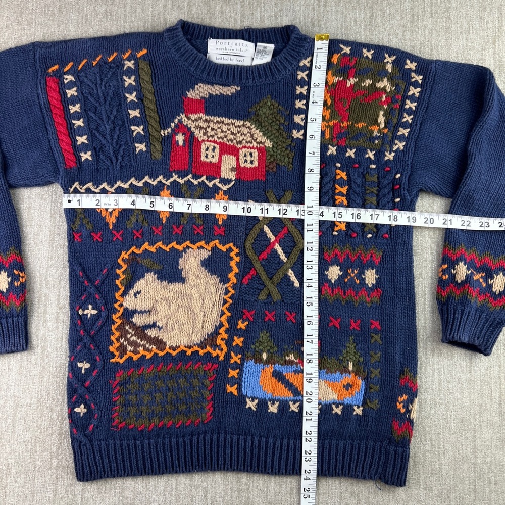 Portraits Northern Isles Sweater Womens M Navy Blue Hand Knit Cottagecore 90s - Picture 3 of 5